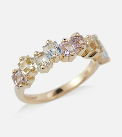 Suzanne Kalan Pastel Rainbow 14kt Gold Ring With Sapphires In Pastel Rainbow