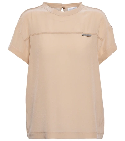 Brunello Cucinelli Silk Satin T-shirt In Talco | ModeSens