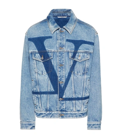 Shop Valentino Vlogo Denim Jacket In Blue