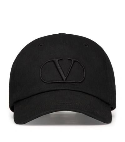 Shop Valentino Cotton Vlogo Baseball Cap In Black