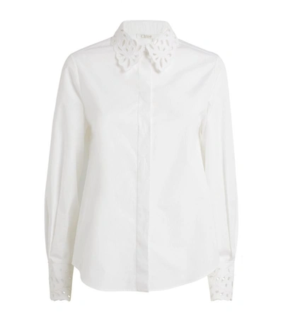 Shop Chloé Cotton Embroidered-collar Shirt In White