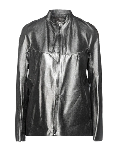 Shop Salvatore Santoro Woman Jacket Lead Size 8 Ovine Leather In Grey
