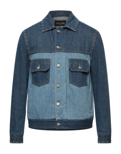 Shop Roberto Cavalli Man Denim Outerwear Blue Size 40 Cotton