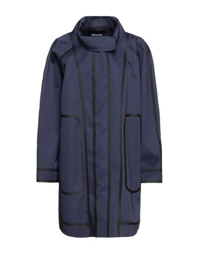 Shop Dsquared2 Woman Overcoat Midnight Blue Size 2 Cotton In Dark Blue