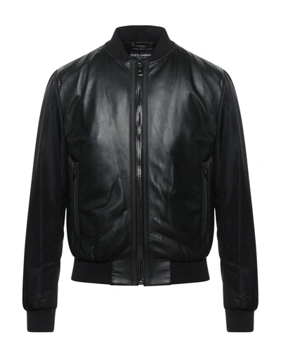 Shop Dolce & Gabbana Man Jacket Black Size 38 Lambskin, Polyamide, Polyester, Elastane