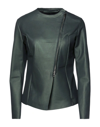 Shop Salvatore Santoro Woman Jacket Dark Green Size 8 Ovine Leather