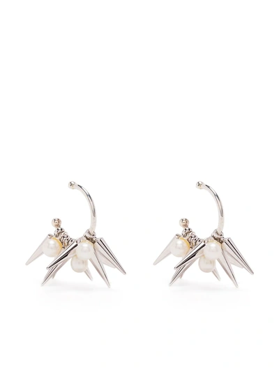 Shop E.m. Spike Hoop Earrings In Silver