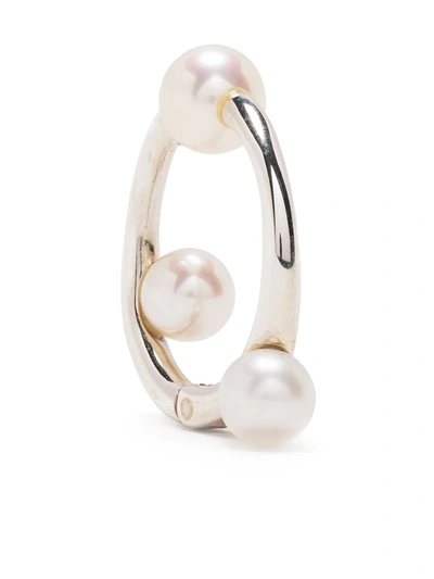 Shop E.m. Pearl Huggie Earring In Silver