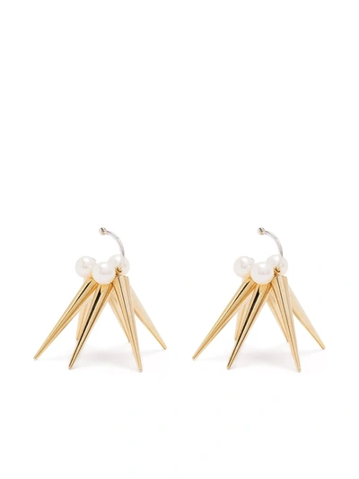 Shop E.m. Spike Pearl Earrings In Gold