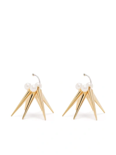 E.m. Pearl Spike Stud Earrings In Gold