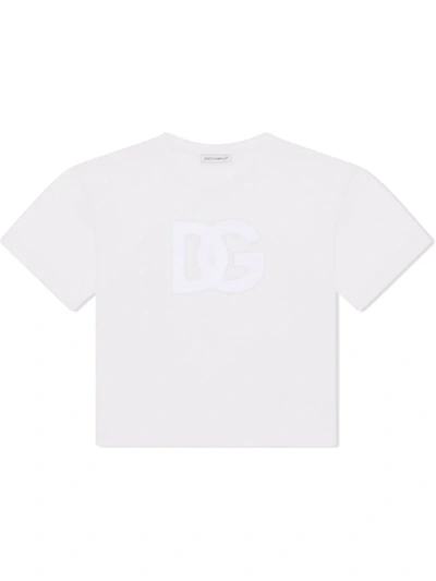 Shop Dolce & Gabbana Dg-logo Openwork T-shirt In White