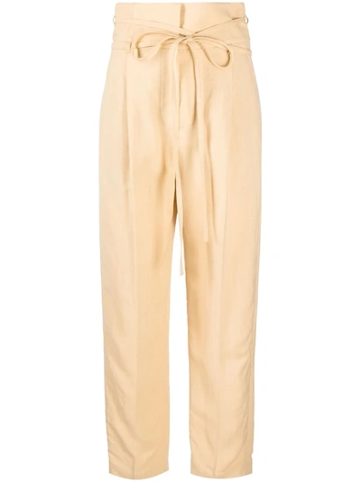 Shop Brunello Cucinelli Tied-waist High-waisted Trousers In Neutrals