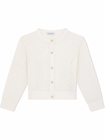 Shop Dolce & Gabbana Pointelle Knit Cardigan In White