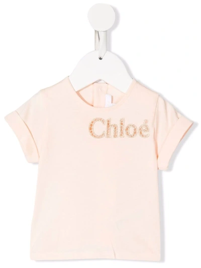 Chloé Pink T-shirt For Babygirl With Logo In Pink