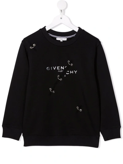 Shop Givenchy Logo-print Eyelet-detail Sweatshirt In Black