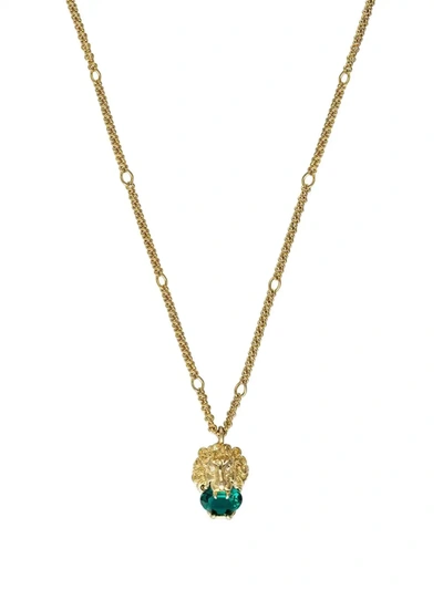 Shop Gucci Lion-head Crystal Necklace In Gold