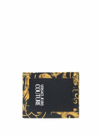 Shop Versace Jeans Couture Barocco Print Folding Wallet In Black