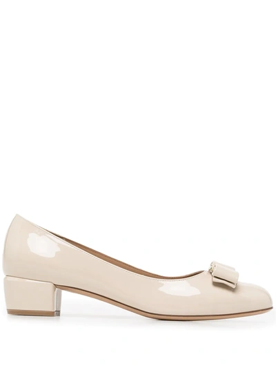 Ferragamo Bow-tie Shallow-mouthed High Heels In Neutrals