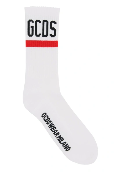 Shop Gcds Logo Intarsia Ribbed Socks In White