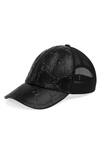 Shop Gucci Gg Embossed Leather Baseball Cap In Black