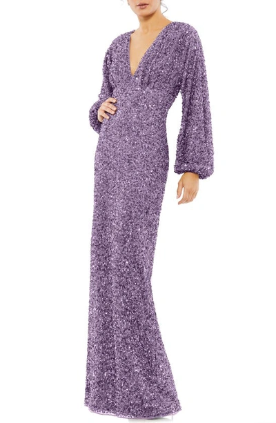 Shop Mac Duggal Sequin Long Sleeve Tulle Gown In Amethyst