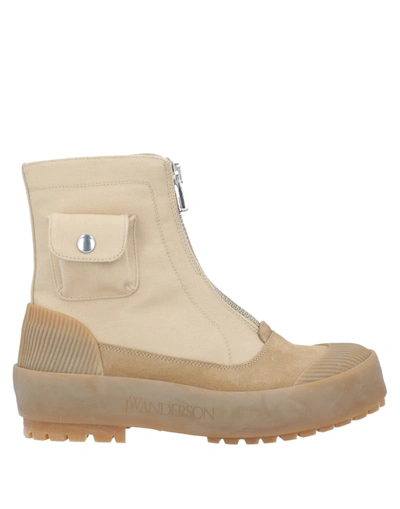 Shop Jw Anderson Woman Ankle Boots Camel Size 9 Textile Fibers, Soft Leather In Beige