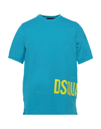 Shop Dsquared2 Man T-shirt Azure Size S Cotton In Blue