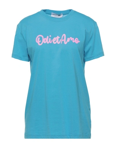 Shop Odi Et Amo Woman T-shirt Azure Size M Cotton In Blue