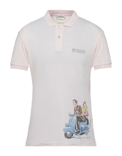Shop Brooksfield Man Polo Shirt Pink Size 44 Cotton, Elastane