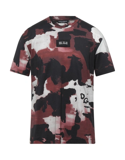 Dolce & Gabbana Multicolor Camouflage Men Crew Neck T-shirt In Brown
