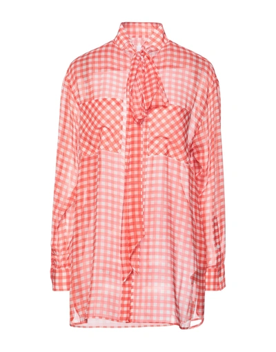 Shop Burberry Woman Shirt Coral Size 6 Silk In Red