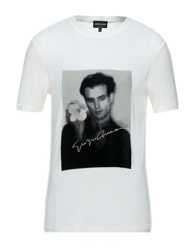 Shop Giorgio Armani Man T-shirt White Size 44 Viscose, Cotton