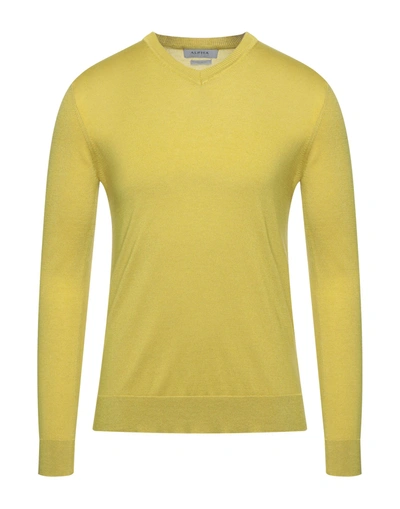 Shop Alpha Studio Man Sweater Acid Green Size 48 Mulberry Silk, Cashmere