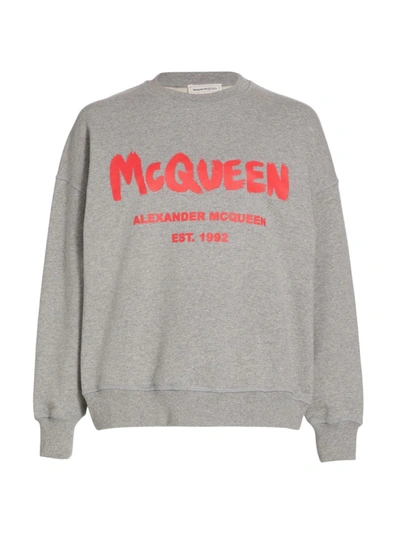 Shop Alexander Mcqueen Glitter Logo Sweatshirt In Grey Melange Coral