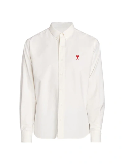 Shop Ami Alexandre Mattiussi Men's Ami De Coeur Button-down Shirt In White