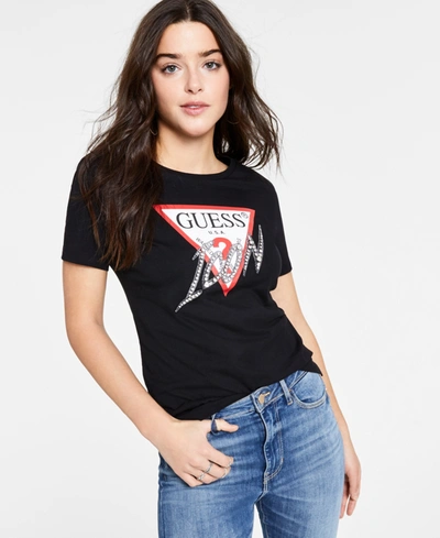 Guess T-shirt Logo Icon T-shirt Black Cotton Woman | ModeSens