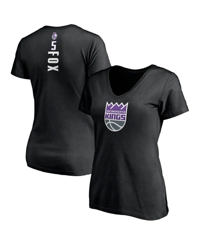 Shop Fanatics Women's De'aaron Fox Black Sacramento Kings Playmaker Logo Name Number V-neck T-shirt