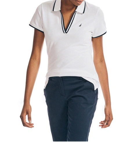 Shop Nautica Women's Sustainably Crafted Ocean Spilt Neck Polo Top In Bright White