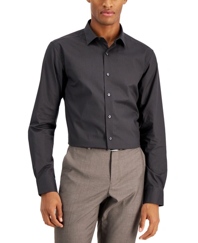Shop Alfani Men's Slim Fit Houndstooth Dress Shirt, Created For Macy's In Black Grey