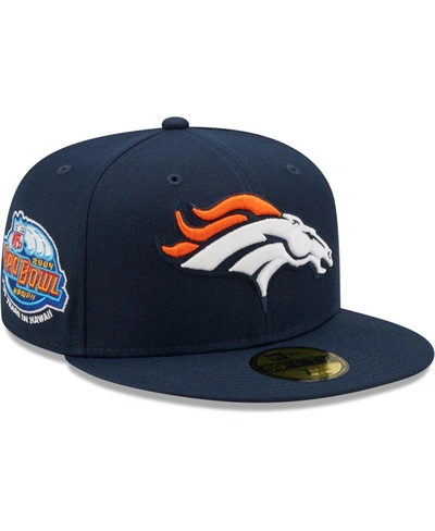 Shop New Era Men's Navy Denver Broncos 2004 Pro Bowl Side Patch Orange Undervisor 59fify Fitted Hat