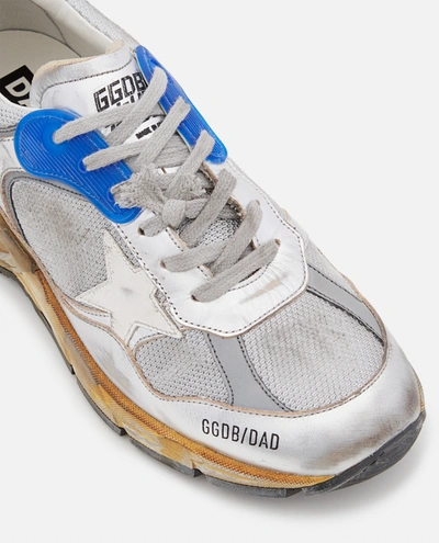 Shop Golden Goose Running Dad Net And Laminated Leather Sneakers In Silver