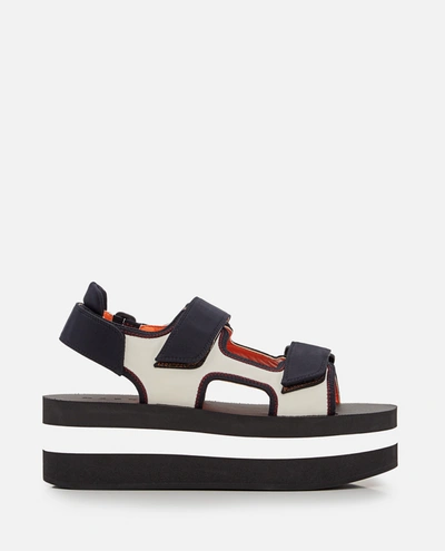 Shop Marni Velcro Wedge Leather Sandals In White