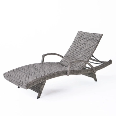 Noble House Crete Outdoor Chaise In Grey