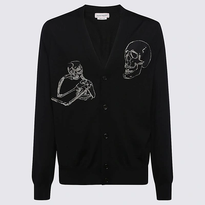 Shop Alexander Mcqueen Midnight Blue Wool Cardigan In Black