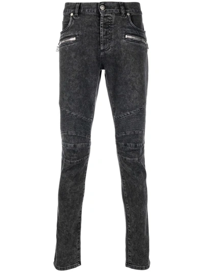Balmain Monogram Ribbed-detail Slim Jeans In Black | ModeSens
