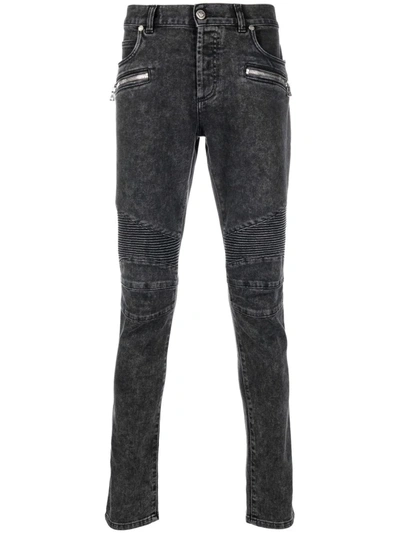 Balmain Dark Wash Tapered Fit Cargo Jeans 17cm In Black