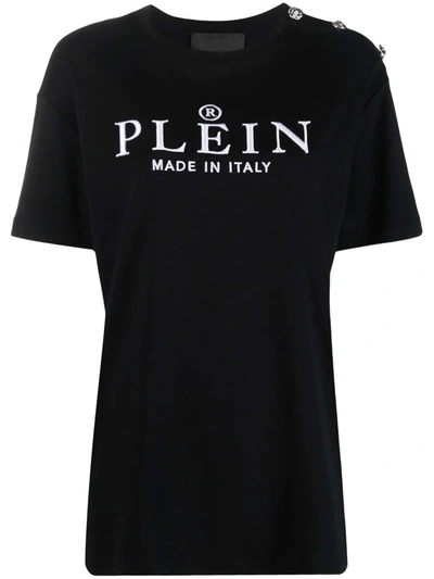 Shop Philipp Plein Embroidered-logo Short-sleeve T-shirt In Schwarz