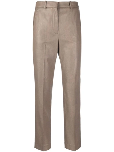 Shop Incotex Coated Crop-leg Trousers In Braun