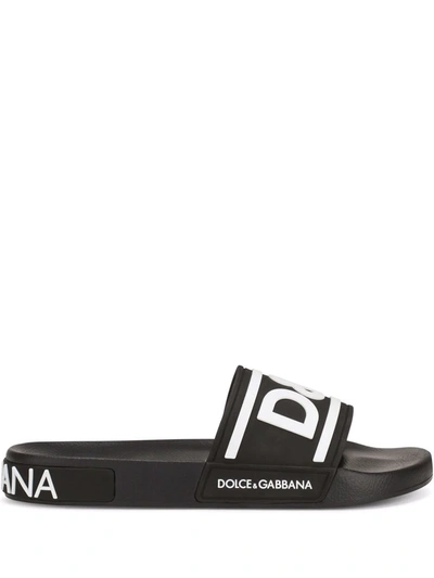 Shop Dolce & Gabbana Logo-strap Slides In Schwarz