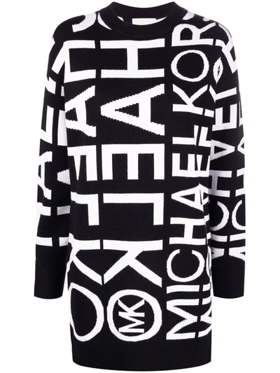 Shop Michael Michael Kors Intarsia-knit Logo Knitted Dress In Schwarz